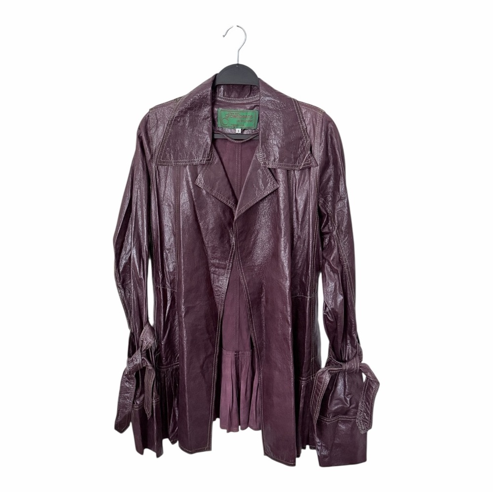 Vintage 90s Grownbeans Karen Groner Leather Trench Coat Size Small Purple Rare - Picture 7 of 11